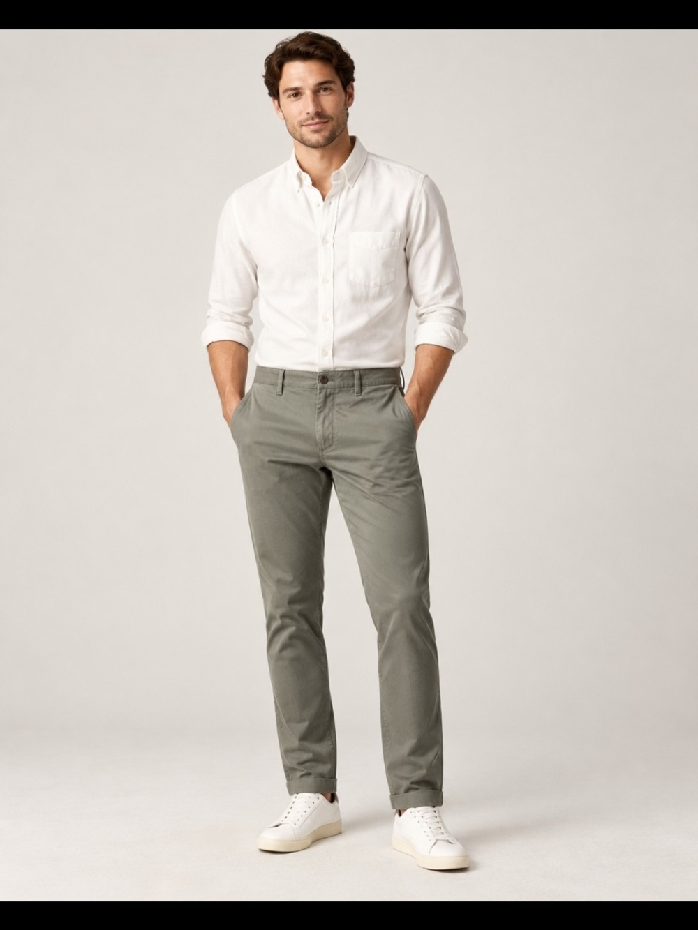 Men's Slim Chino Pants in Olive Green Size 32/30